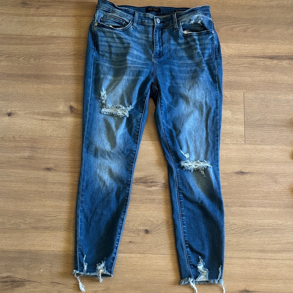 Judy Blue Dark Blue Distressed Skinny Jeans - Picture 5 of 5